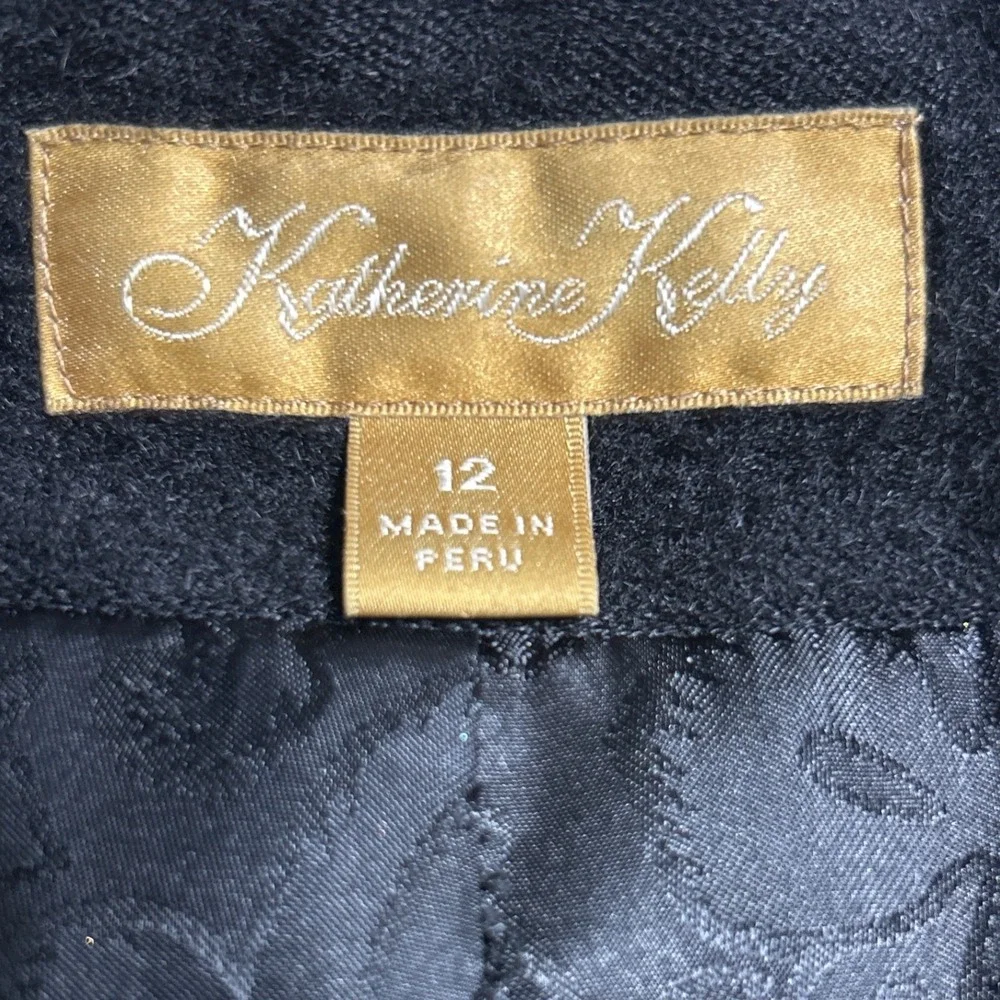 Katherine Kelly Black Alpaca Wool Blend Wrap Coat Shawl Collar Size 14 Womens